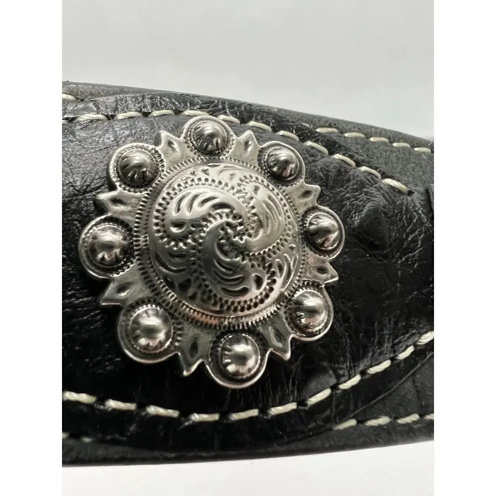3D BELT Western Leather M Conchos Belt Mens 38 Silver Buckle Cowboy Black